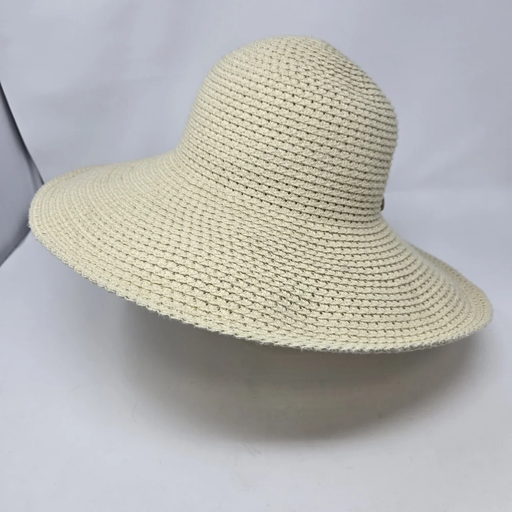 LANDS' END NATURAL CREAM OVERSIZE ADJUSTABLE SUN HAT CAP WOMEN OS VACATION BEACH